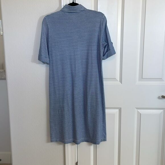 J. McLaughlin Knit Blue Striped Shirt Dress - Picture 2 of 4